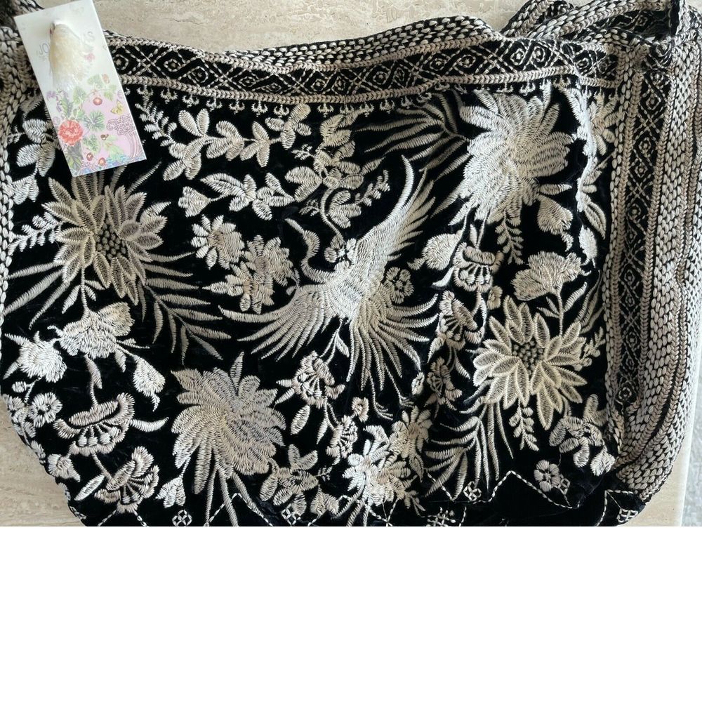 Johnny Was Black and Gold Embroidered Floral Bird Tote - Picture 10 of 12
